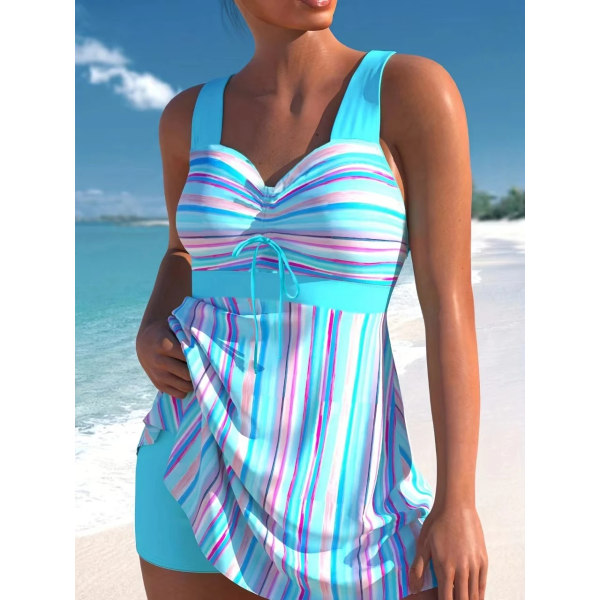 Plus Size Tvådelade Baddräkter Badkläder Dam Print Sommar Stora Baddräkter Tankini Beachwear Sexig Bikini Badklänning 03 2XL