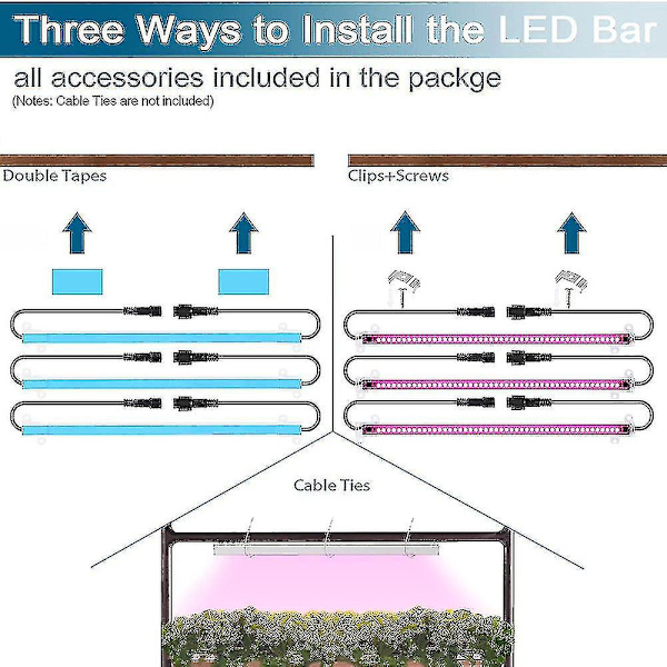 Anslutbara LED-växtlampor med fullspektrum för inomhusväxter 3 pcs 50 cm