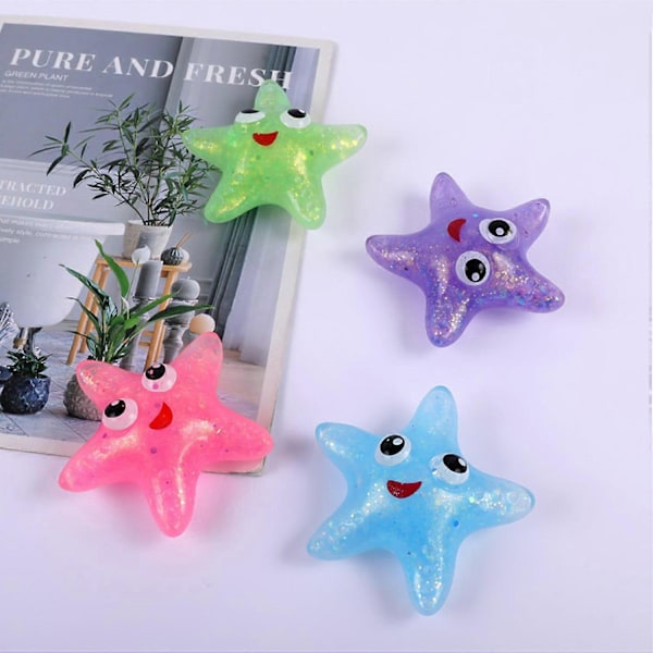 Sød Stjernefisk Klemlegetøj Blød Behagelig Berøring Blød Tilbagefjedrende Glimmer Sequins Mini Klemlegetøj Stressaflastende TPR