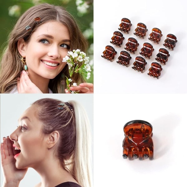 30 stk. Mini Hårklemmer, Små Hårklemmer, Mini Klo Hårklemmer, Små Hårklemmer til Kvinder, Skridsikre Hårklemmer til Piger Sort og Brun