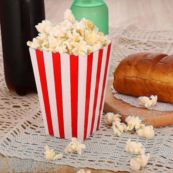 50 kpl Popcorn-laatikot Punainen ja Valkoinen Raidoilla, Pienet Paperiset Makeisraskat, Retro