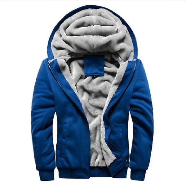 Herr Tjock Varm Fleece Pälsfodrad Hoodie Dragkedja Upp Vinterrock Jacka Sweatshirt Topp blue 2XL