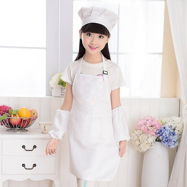 Lasten etutaskullinen liina-esiliina, pojat ja tytöt, keittiö, käsityö, lasten esiliina, maalaus, ruoanlaitto, vauvan haalari 3-6Years old white