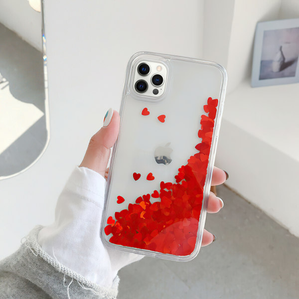 iPhone 12 Pro - Moving Glitter 3D Bling telefoncover Röd