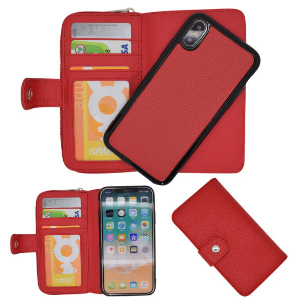 Uppgradera din iPhone X/Xs - Med Läderfodral & Magnetskal Röd