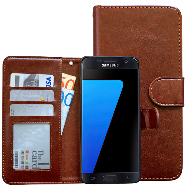 Läderfodral / Plånbok - Samsung Galaxy S7 + Skärmskydd Svart