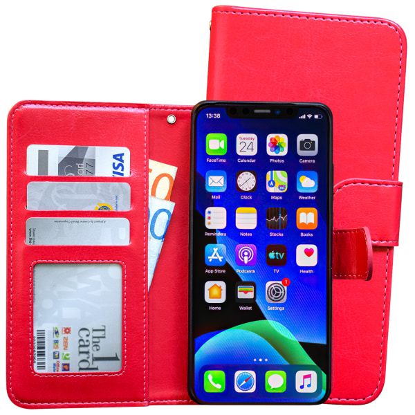 iPhone X/Xs - Plånboksfodral / Magnet Skal + Skärmskydd Rosa