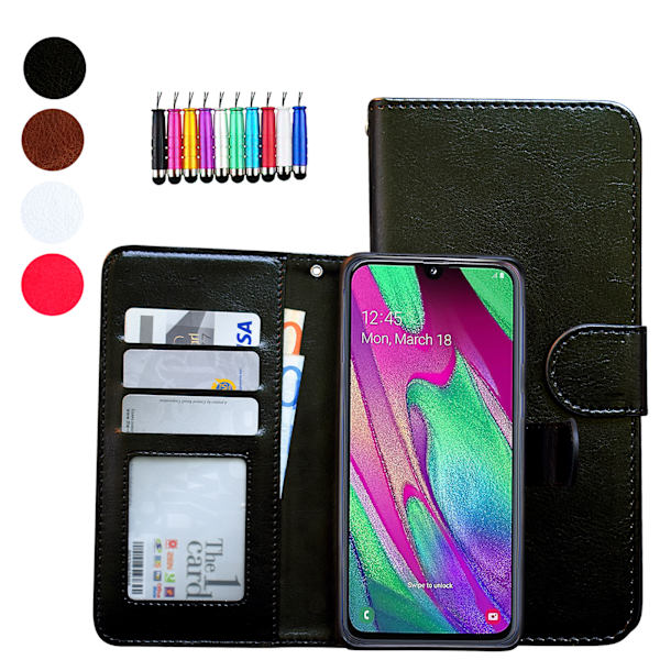 Samsung Galaxy A40 - PU Læder Pung Etui Svart