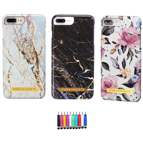 iPhone 6 Plus / 6S Plus - Cover Protection Blomster / Marmor Rosa