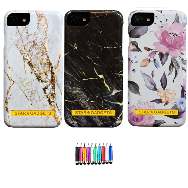 iPhone 7/8/SE (2020 & 2022) - Beskyttelse af blomster / marmor Vit