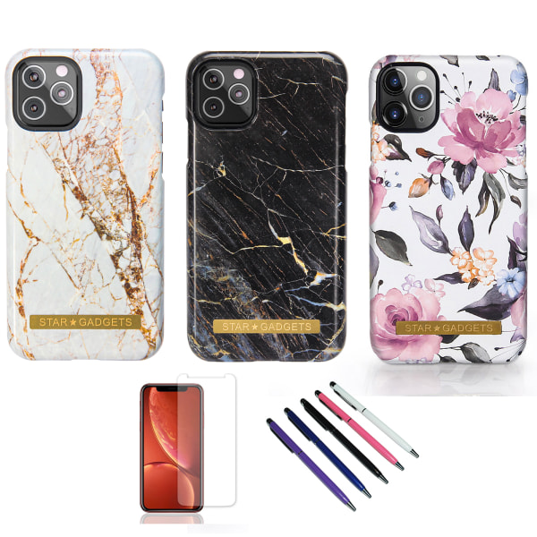 iPhone 11 Pro - Cover Protection Blomster / Marmor Rosa