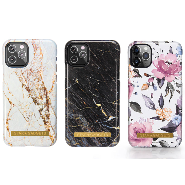 iPhone 11 Pro - Cover Protection Blomster / Marmor Svart