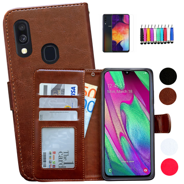 Samsung Galaxy A40 - PU Nahkainen Lompakkokotelo Svart