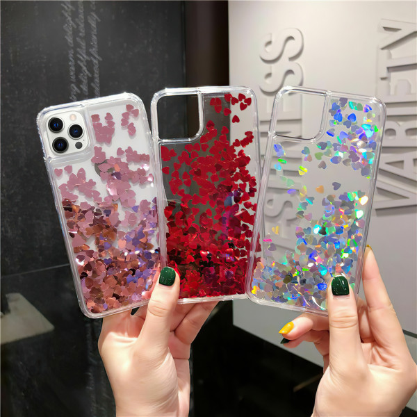 iPhone 12 Pro - Flytande Glitter 3D Bling Skal Case Röd