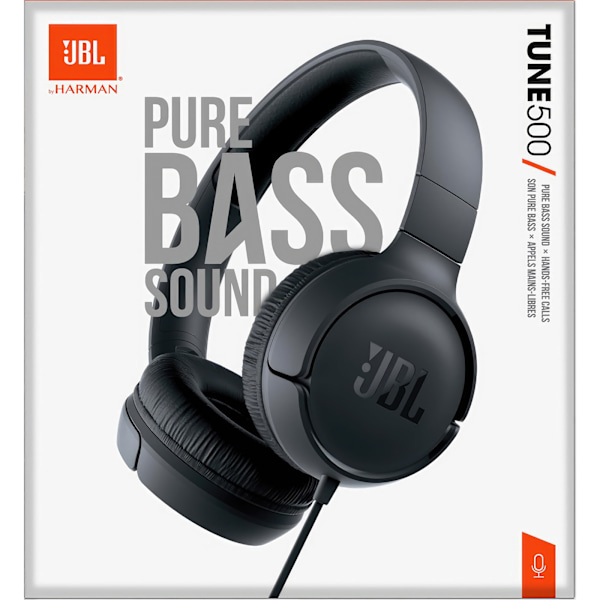 JBL Tune 500 Hovedtelefoner - Pure Bass Lyd og Nem Styring på F Svart