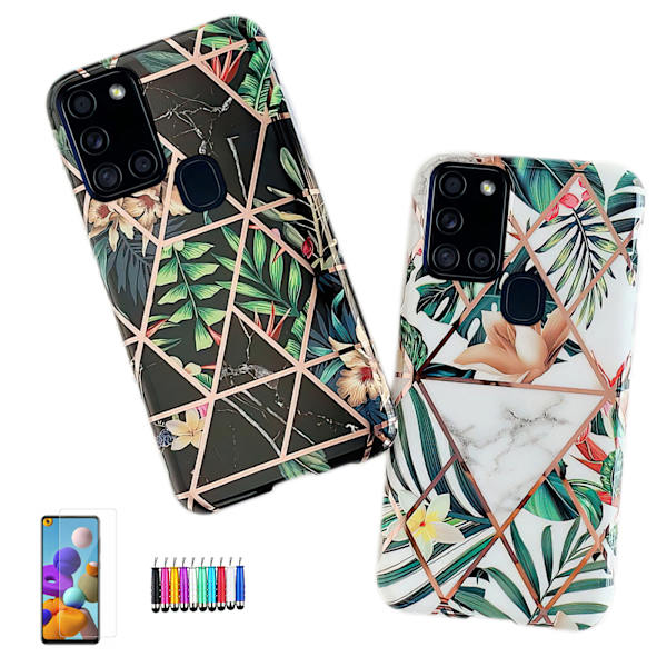 Samsung Galaxy A21s - Geometrisk Blomster Etui Svart