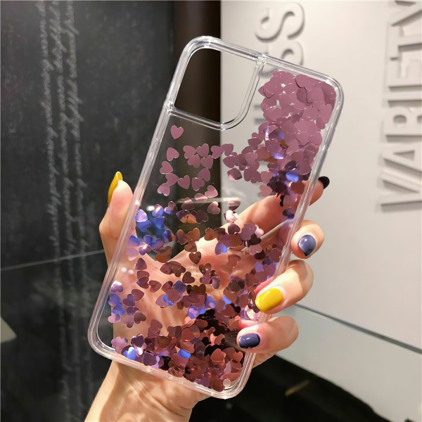 iPhone 12 - Liikkuva glitter 3D Bling -puhelinkotelo Rosa