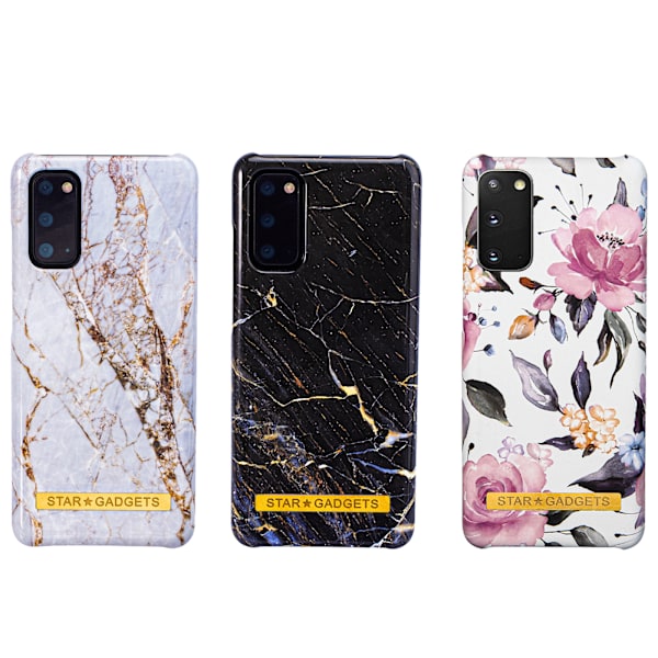 Samsung Galaxy S20 - Skal / Skydd / Blommor / Marmor Svart