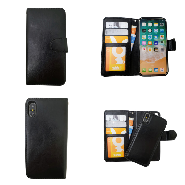 3-i-1: iPhone X/Xs pung etui + magnetisk cover Svart