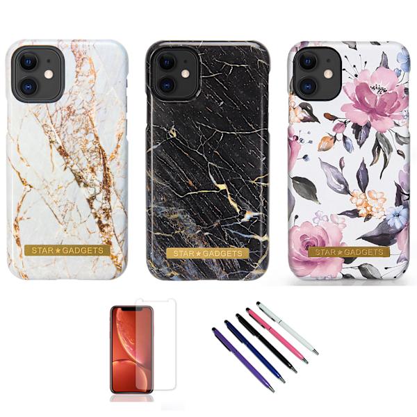 iPhone 11 - Skal / Skydd / Blommor / Marmor Rosa