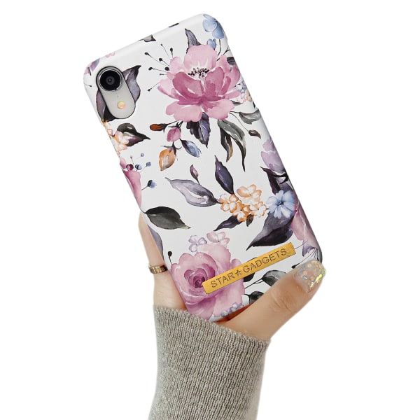 iPhone XR - Beskyttelse af blomster / marmor Svart