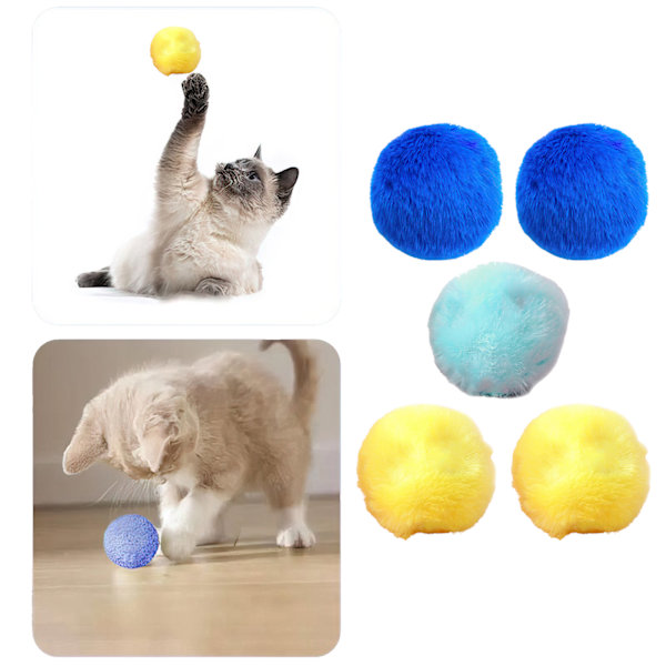 5 stk. Pom Pom bolde - Sjovt legetøj til katte - Fluffy og blød