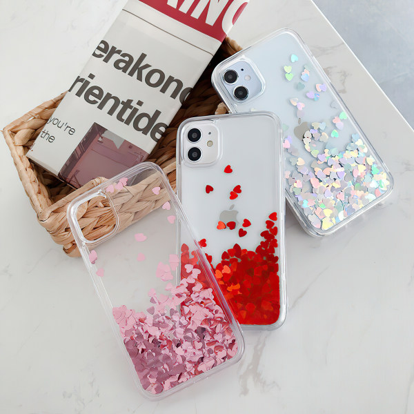 iPhone 12 - Liikkuva Glitter 3D Bling phone case Röd