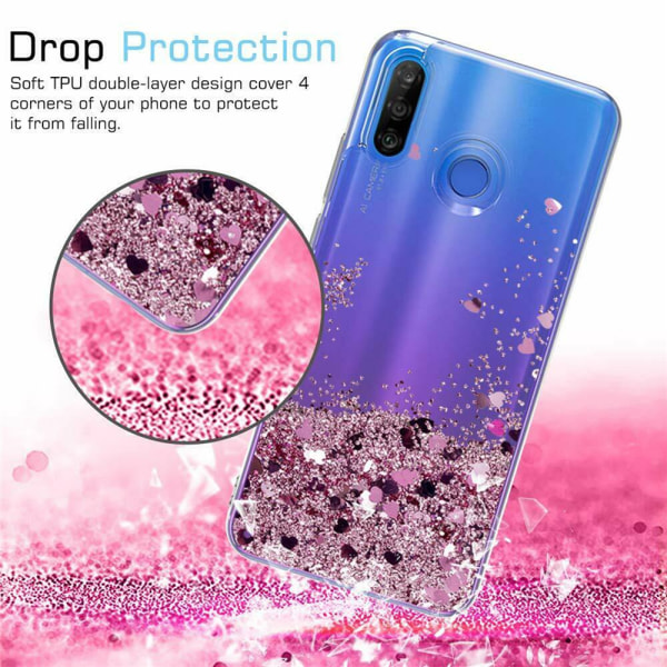 Huawei P30 Lite - Flytande Glitter 3D Bling Skal Case