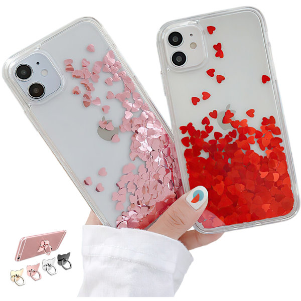 iPhone 12 - Flytande Glitter 3D Bling Skal Case Rosa