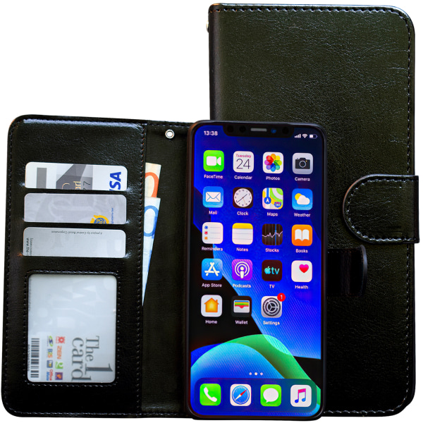 iPhone X/Xs - Læder Taske / Pung Svart