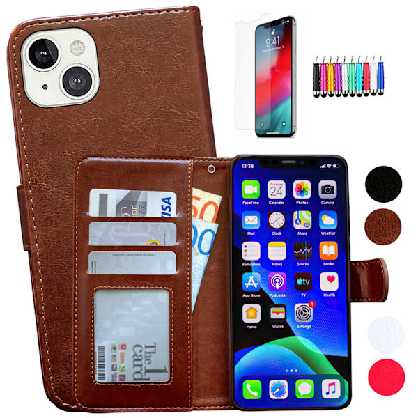 iPhone 14 - PU Læderpung Etui Svart