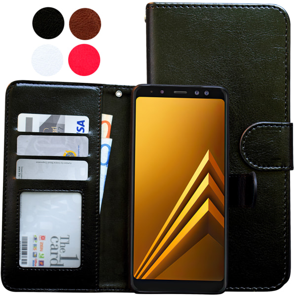 Samsung Galaxy A8 2018 - PU-nahkainen case/ lompakko Vit