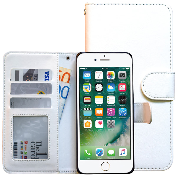 Beskyt din iPhone 7/8/SE - Læder Taske + Skærmbeskytter Vit