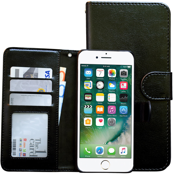 iPhone 7/8/SE (2020 & 2022) - Läderfodral/Skydd + 3 i 1 Paket Svart