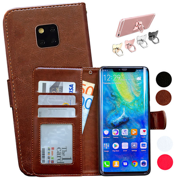 Suojaa Mate 20 Pro - Nahkakotelo! Svart