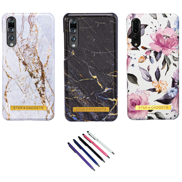 Huawei P20 Pro - Etui Beskyttelse Blomster / Marmor Rosa