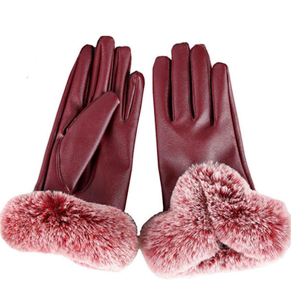 Winter PU Leather Full Finger Touch Screen Warm Gloves Svart