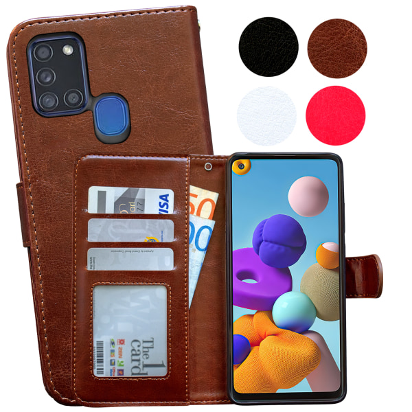 Suojaa Galaxy A21s - Nahkakotelot! Brun