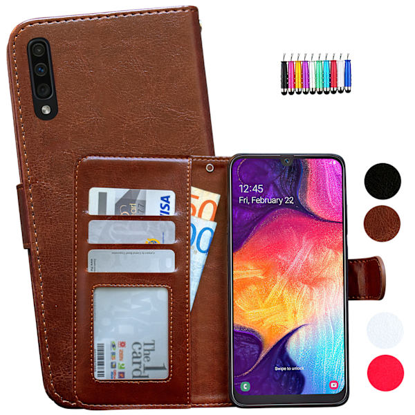 Samsung Galaxy A50 - PU Læder Pung Etui Brun