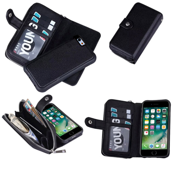 Beskyt din iPhone 7/8/SE - Læder Taske + Skærmbeskytter Svart