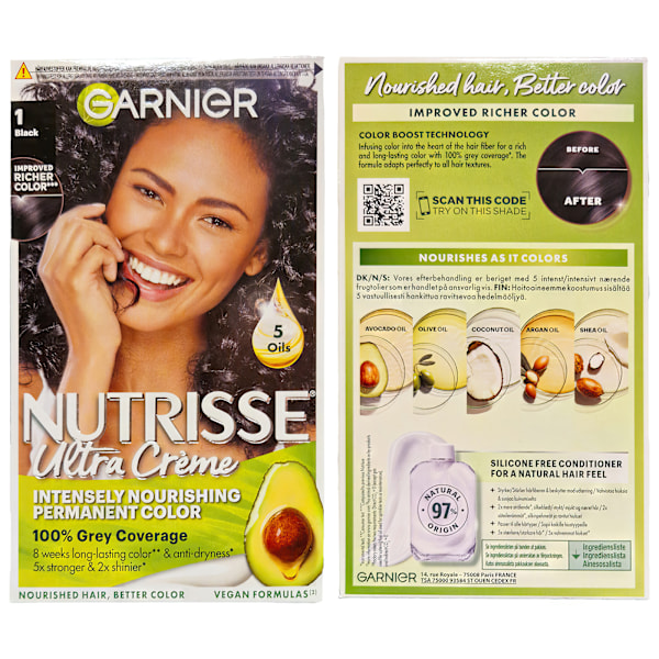 Garnier Nutrisse Ultra Crème Sort 1.0 Hårfarve