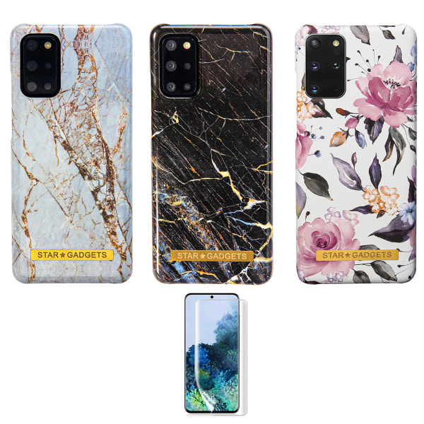 Samsung Galaxy S20 Plus - Cover Protection Blomster / Marmor Vit