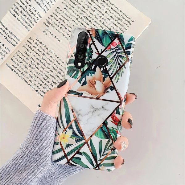 Huawei P30 Lite - Geometrisk Blomster Etui Svart