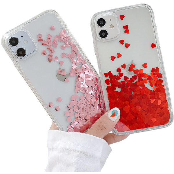 iPhone 12 - Flytande Glitter 3D Bling Skal Case Röd