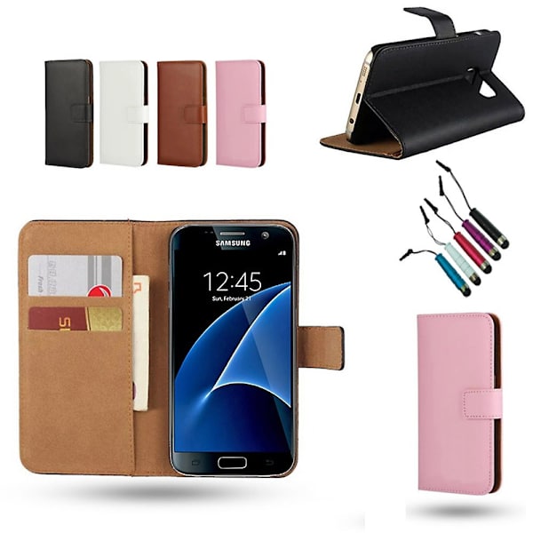 Samsung Galaxy S7 Edge - Læderetui/pung + Touch Pen Rosa