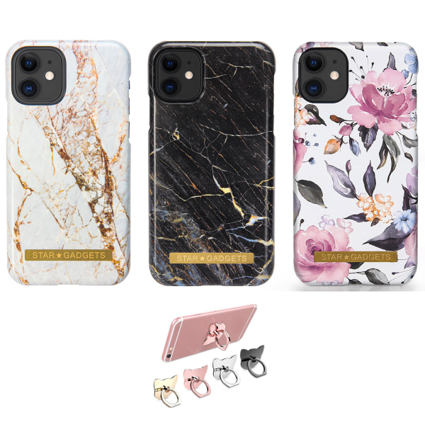 iPhone 11 - Cover Protection Blomster / Marmor Rosa