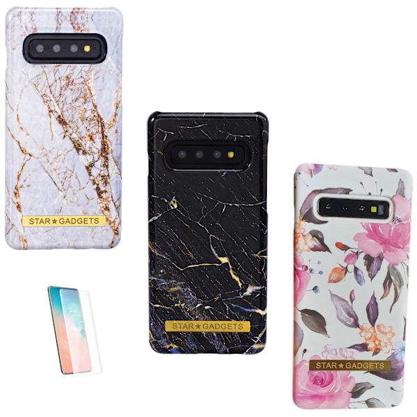 Samsung Galaxy S10 - Skal / Skydd / Blommor / Marmor Svart