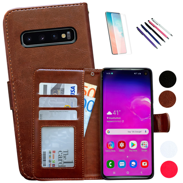 Samsung Galaxy S10 - PU Læderpung Etui Brun