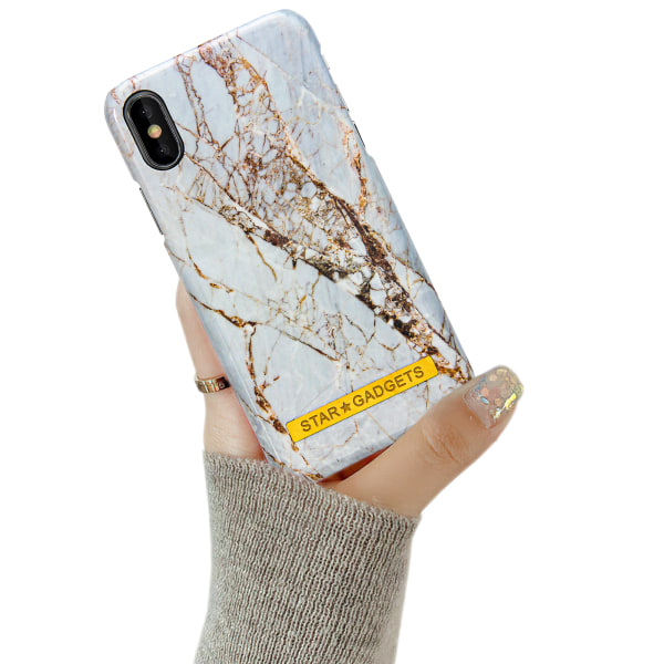 iPhone X/Xs - Beskyttelse af blomster / marmor Svart