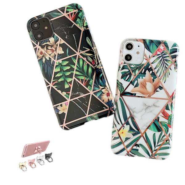 iPhone 12 - Geometrisk Blomster Etui Vit